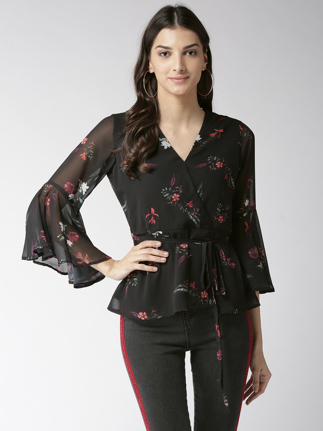 black floral tops for women