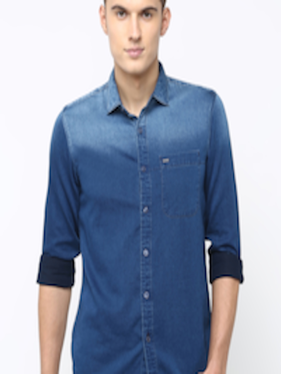 Buy Basics Men Navy Blue Slim Fit Faded Casual Shirt - Shirts for Men ...
