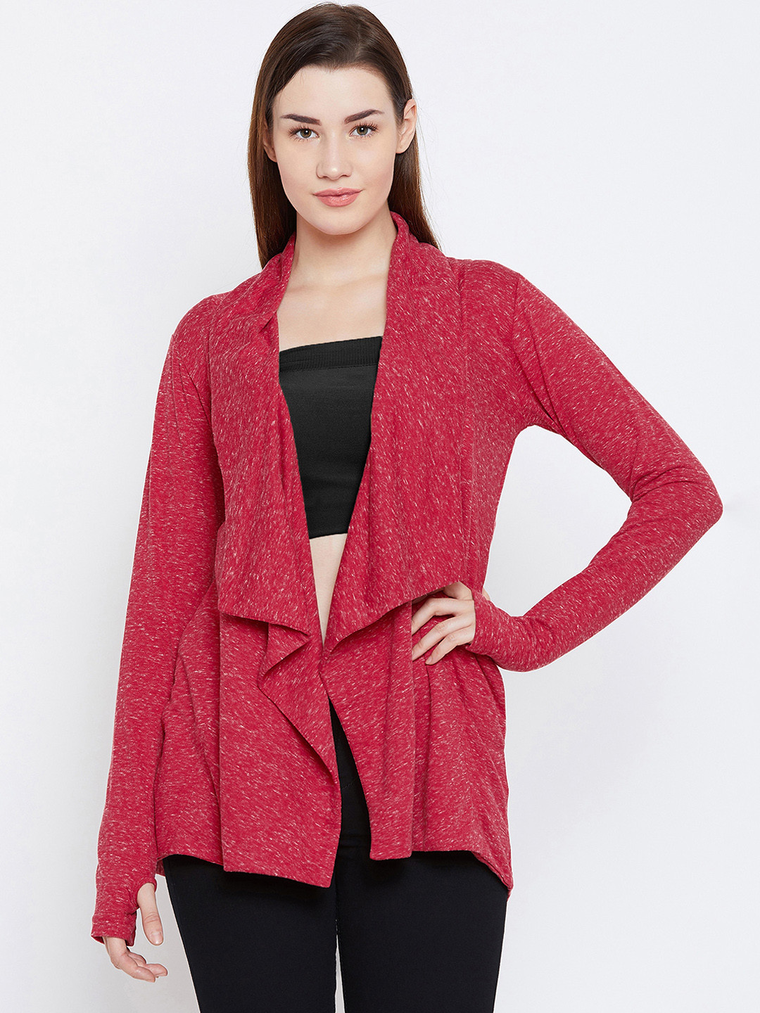 Buy Hypernation Red Solid Waterfall Shrug Shrug for Women 7812113 Myntra