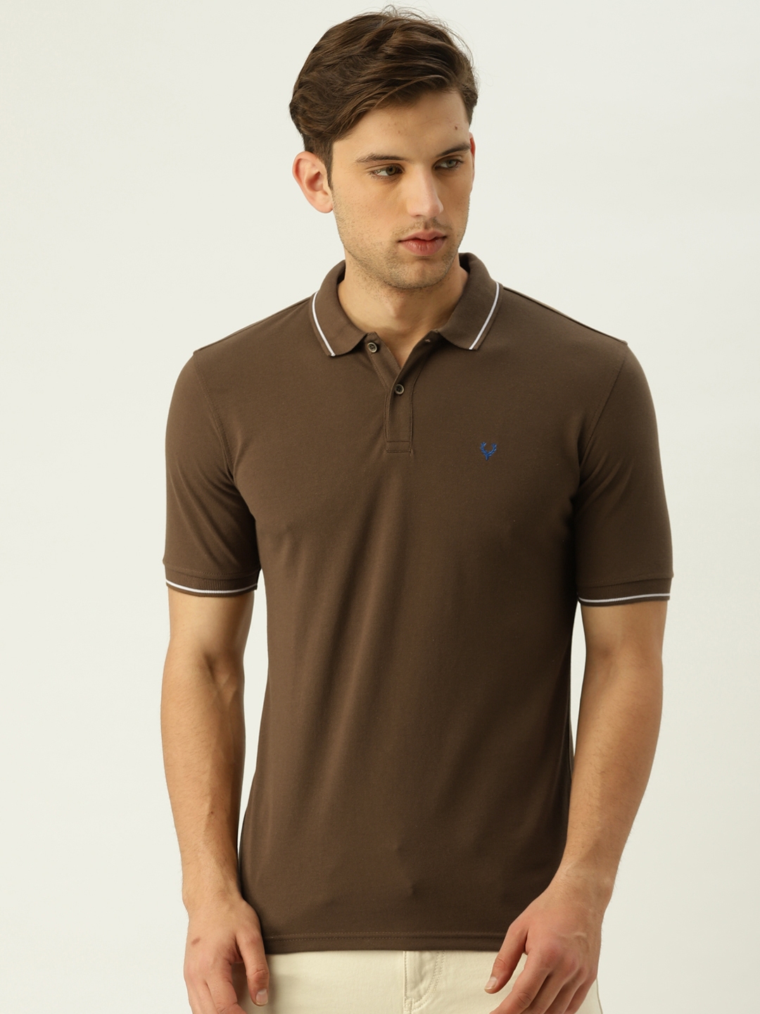Buy Allen Solly Men Brown Solid Polo Collar T Shirt - Tshirts for Men ...