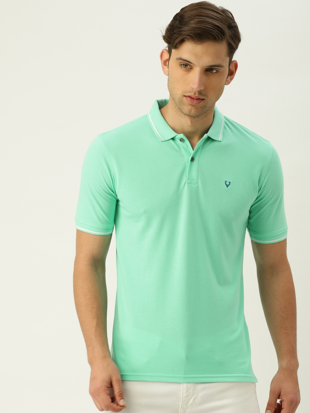 Buy Allen Solly Men Green Solid Polo Collar T Shirt - Tshirts for Men ...