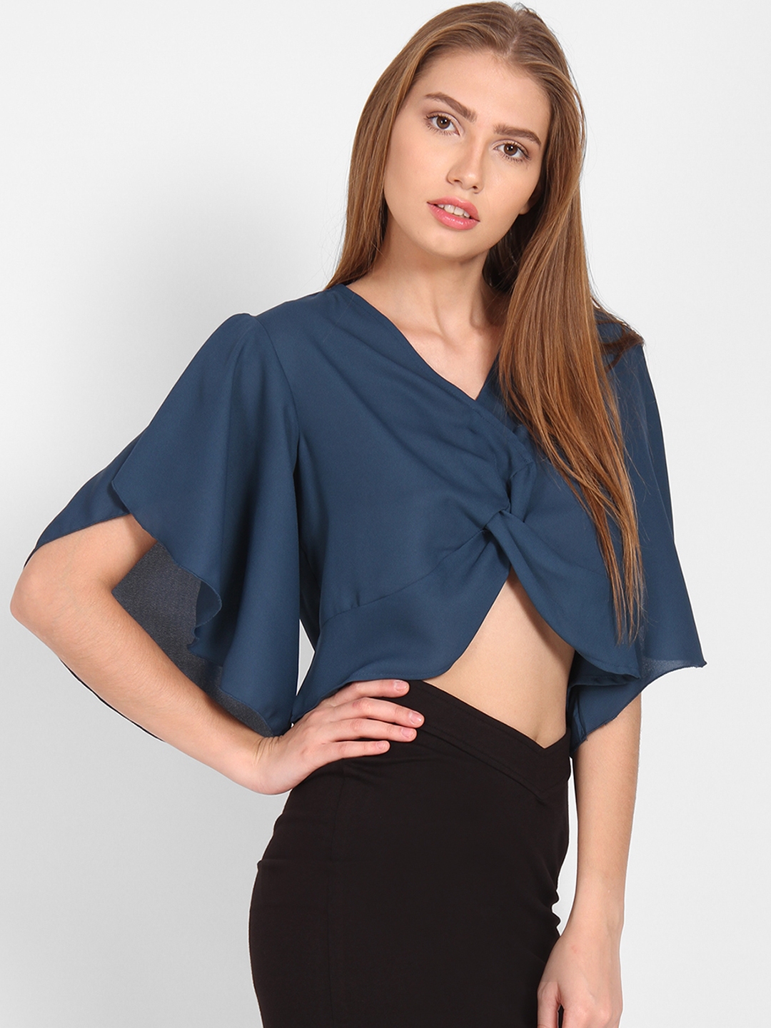 Buy Stalkbuylove Women Blue Solid Wrap Crop Top Tops For Women 7812601 Myntra