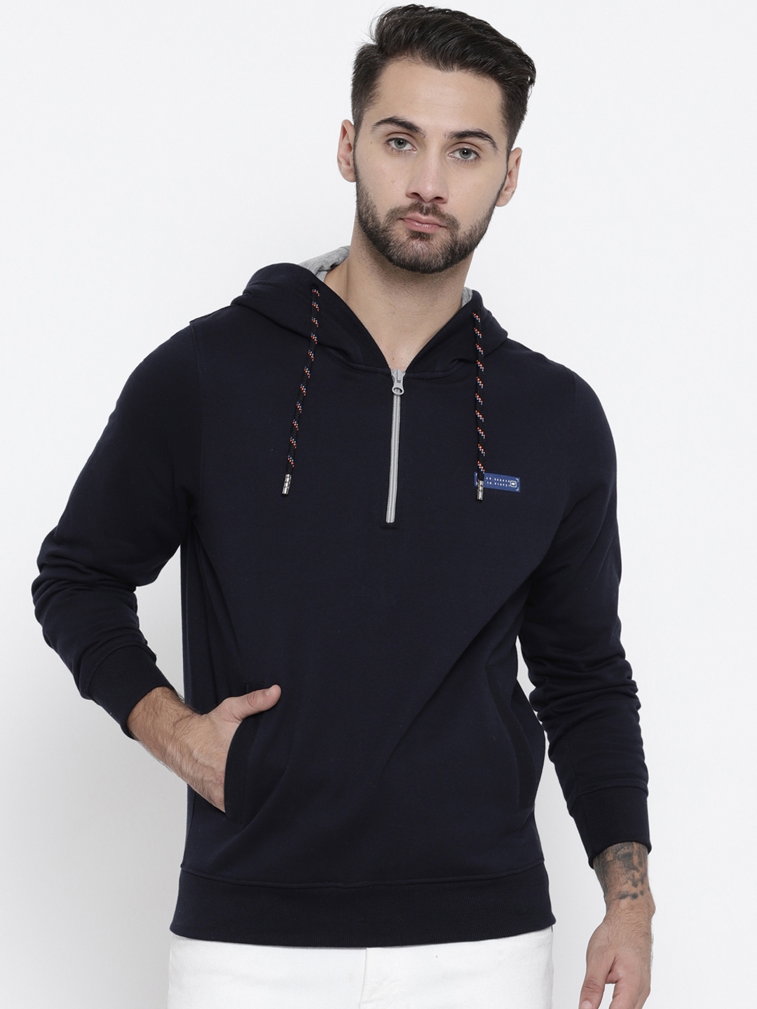 Buy Monte Carlo Men Navy Blue Solid Hooded Sweatshirt - Sweatshirts for ...