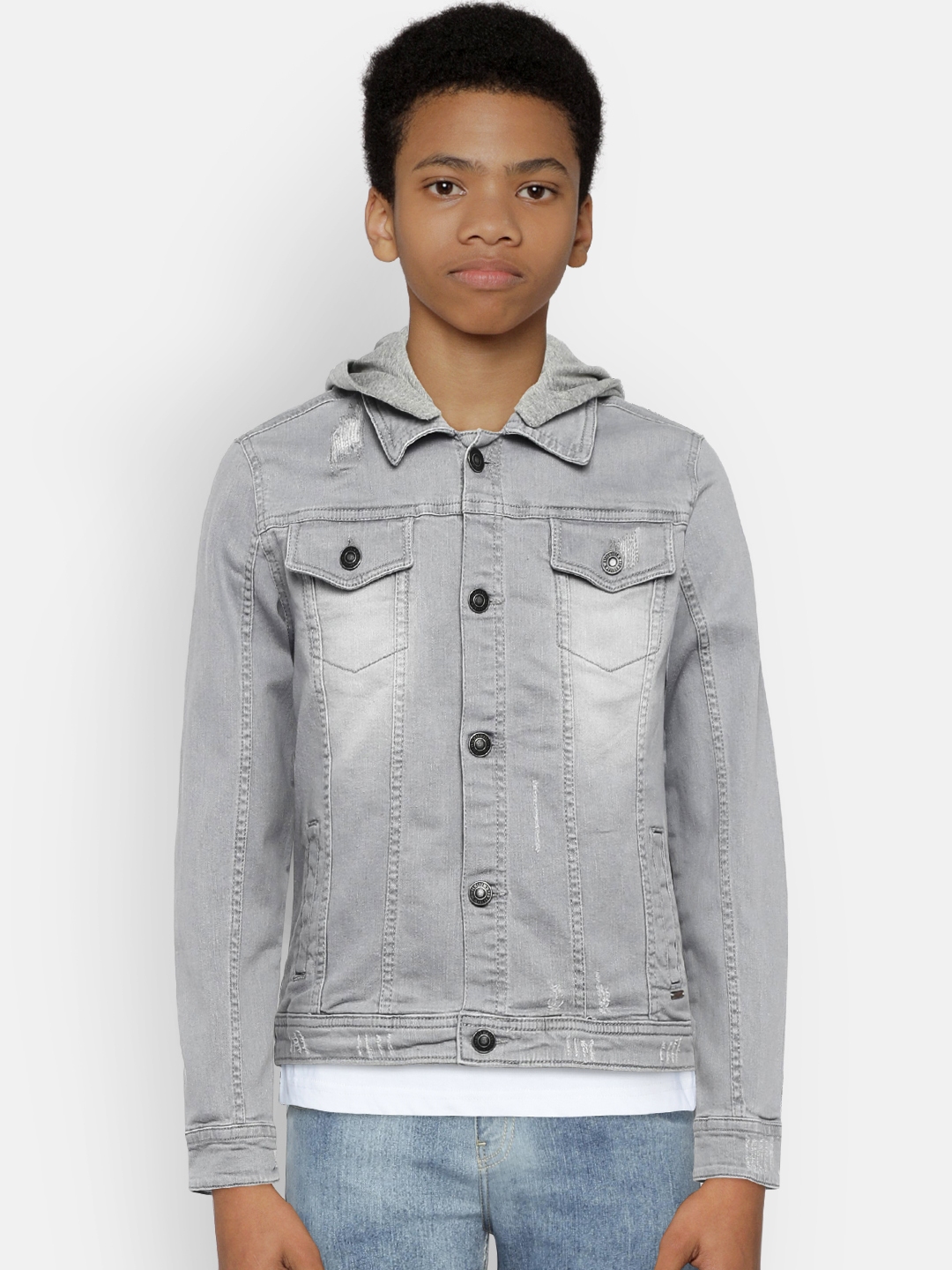 Buy Lee Cooper Boys Grey Solid Denim Jacket - Jackets for Boys 7821091 ...