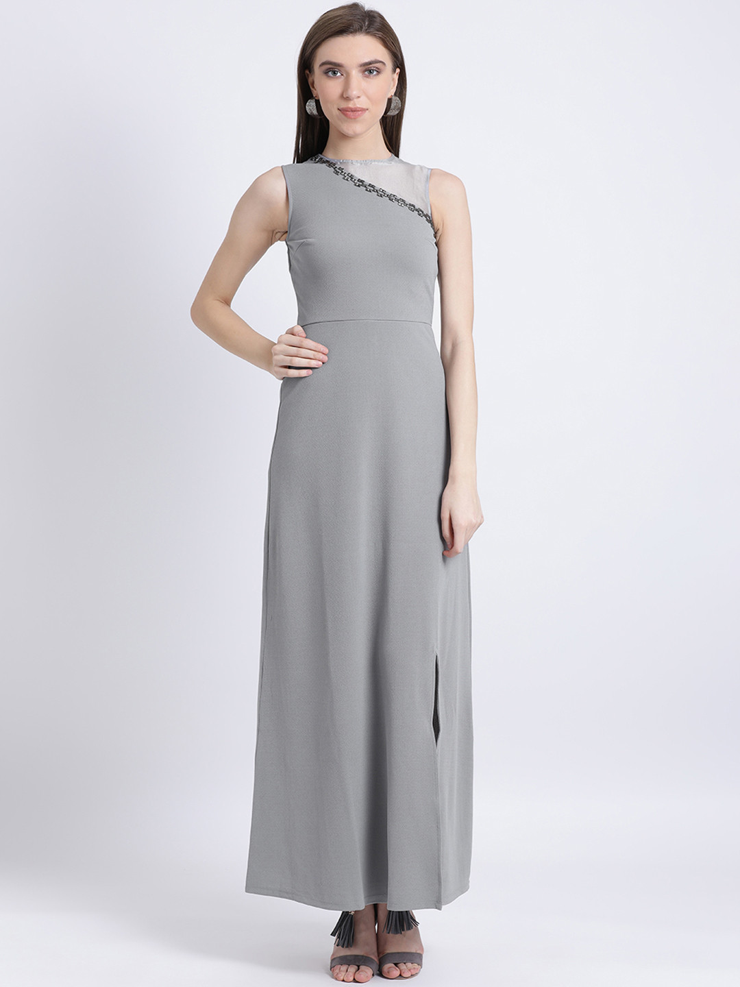 Buy Kazo Women Grey Solid Maxi Dress Dresses for Women 7822103 Myntra