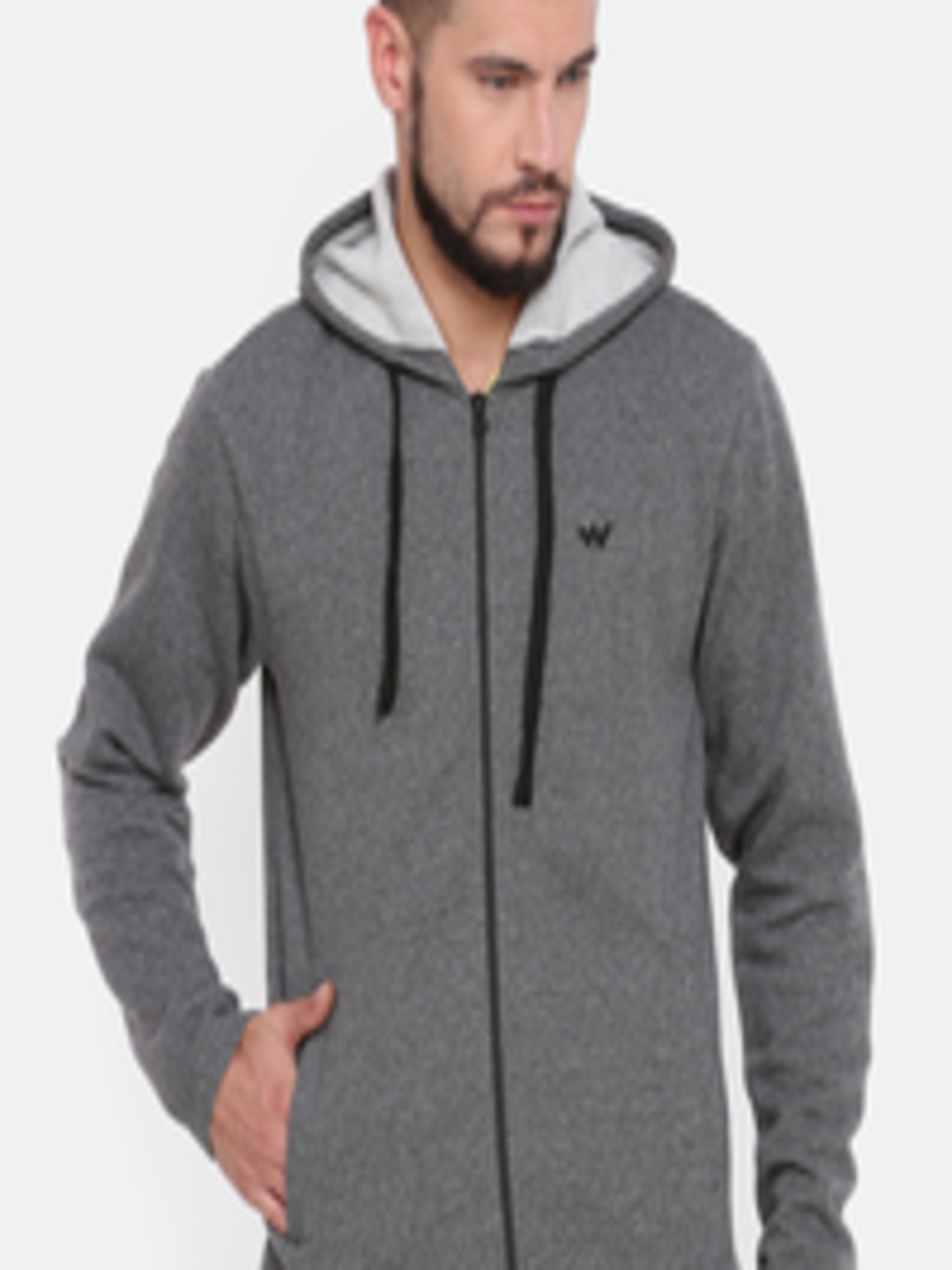 Buy Wildcraft Men Charcoal Grey Solid Hooded Zipper Sweatshirt ...