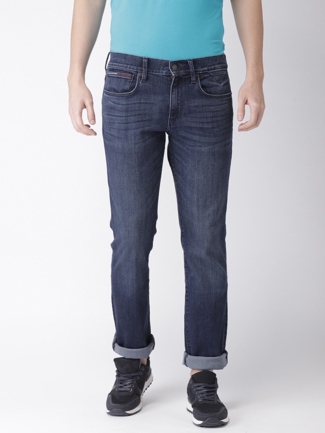 Buy Tommy Hilfiger Men Blue Classic Straight Fit Mid Rise Clean Look ...