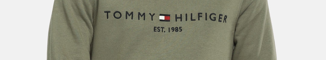 Buy Tommy Hilfiger Men Olive Green Solid Sweatshirt - Sweatshirts for ...
