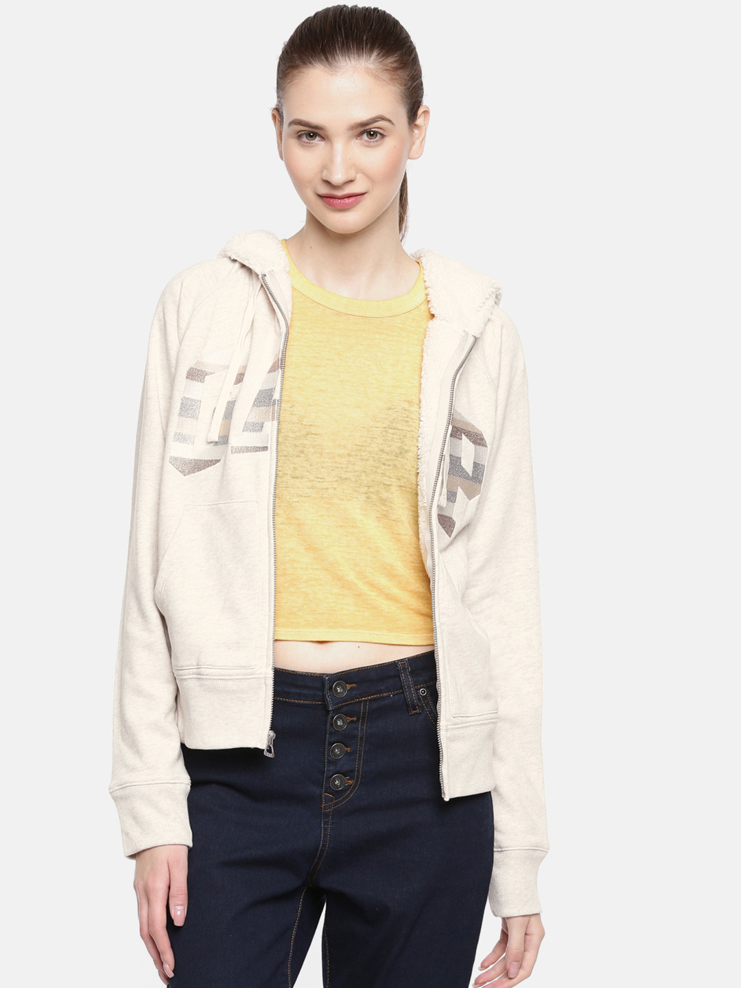 Buy GAP Women Beige Solid Hooded Sweatshirt Sweatshirts for Women