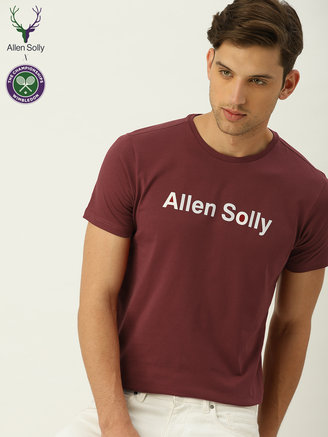 Buy Allen Solly Sport Men Maroon Printed Round Neck Pure Cotton T Shirt