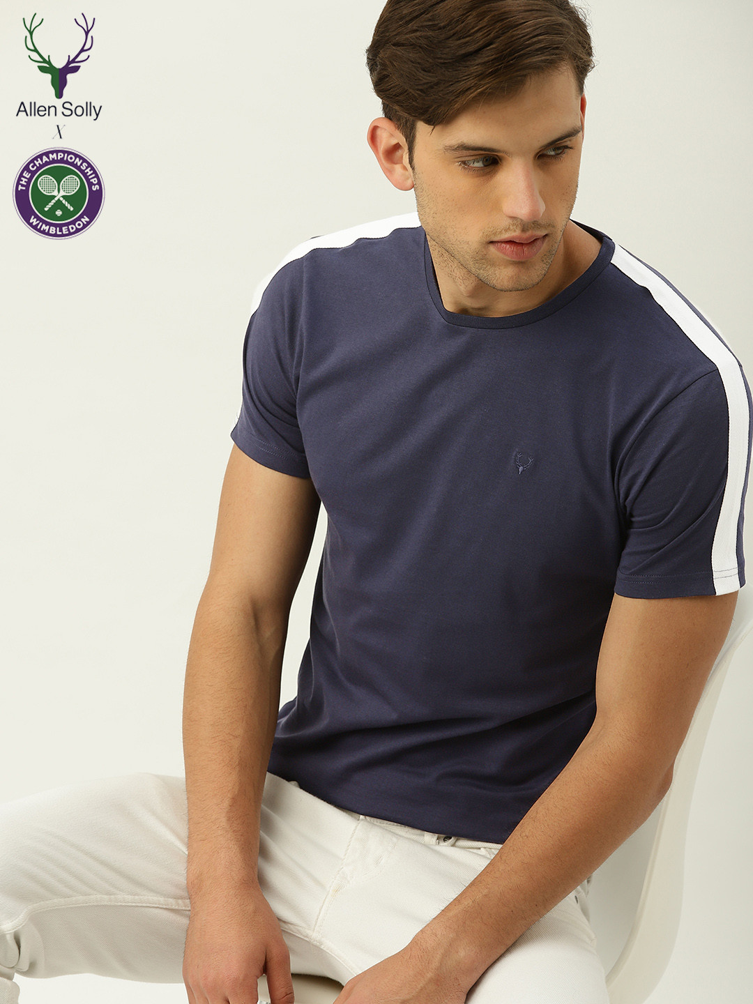 Buy Allen Solly Sport Men Navy Blue Solid Round Neck Pure Cotton T