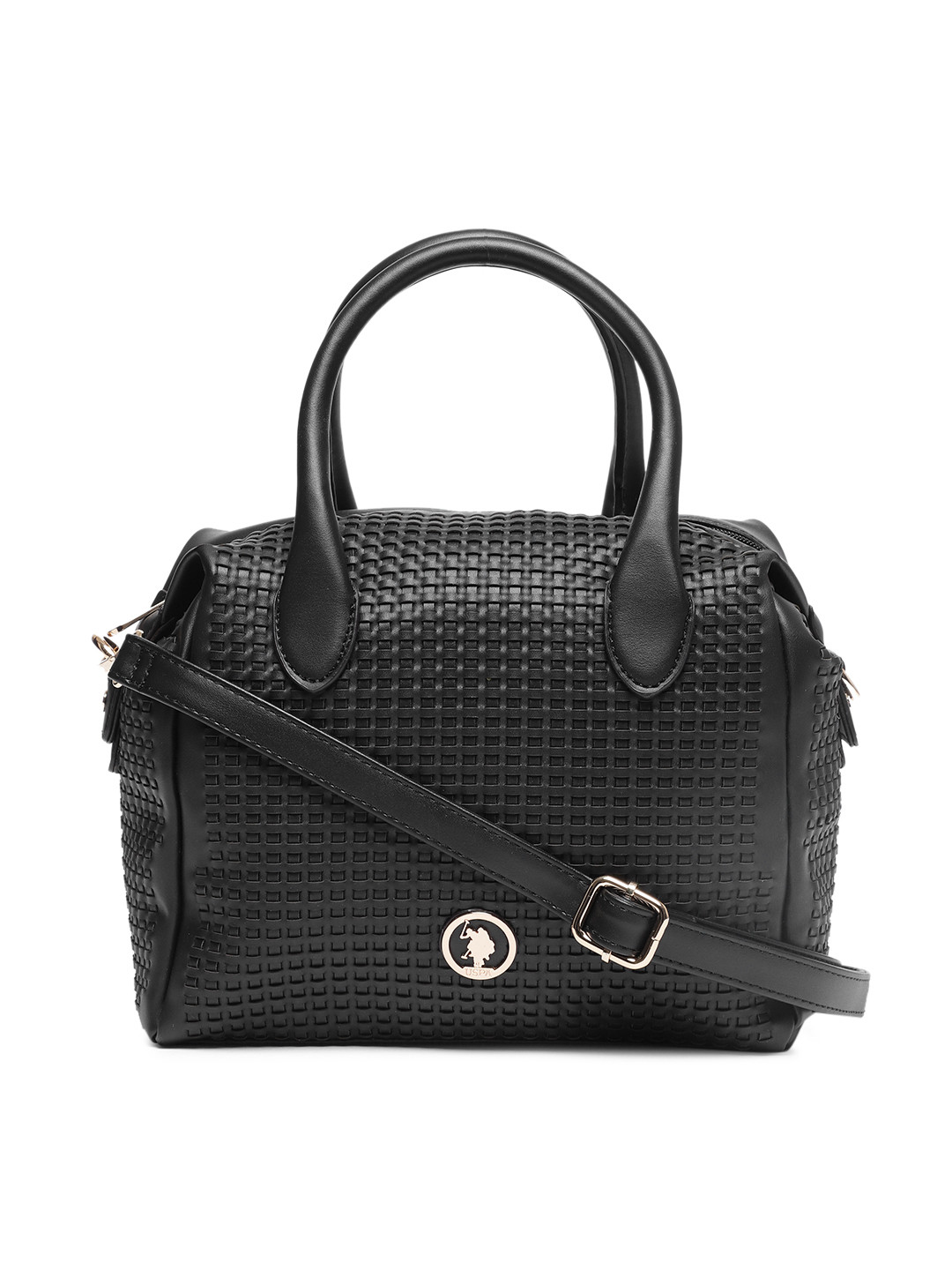Buy U.S. Polo Assn. Women Black Textured Handheld Bag Handbags for