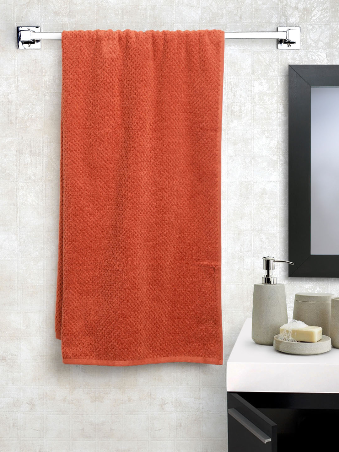 Buy SPACES Unisex Rust Orange Cotton 450 GSM Swift Dry Bath Towel