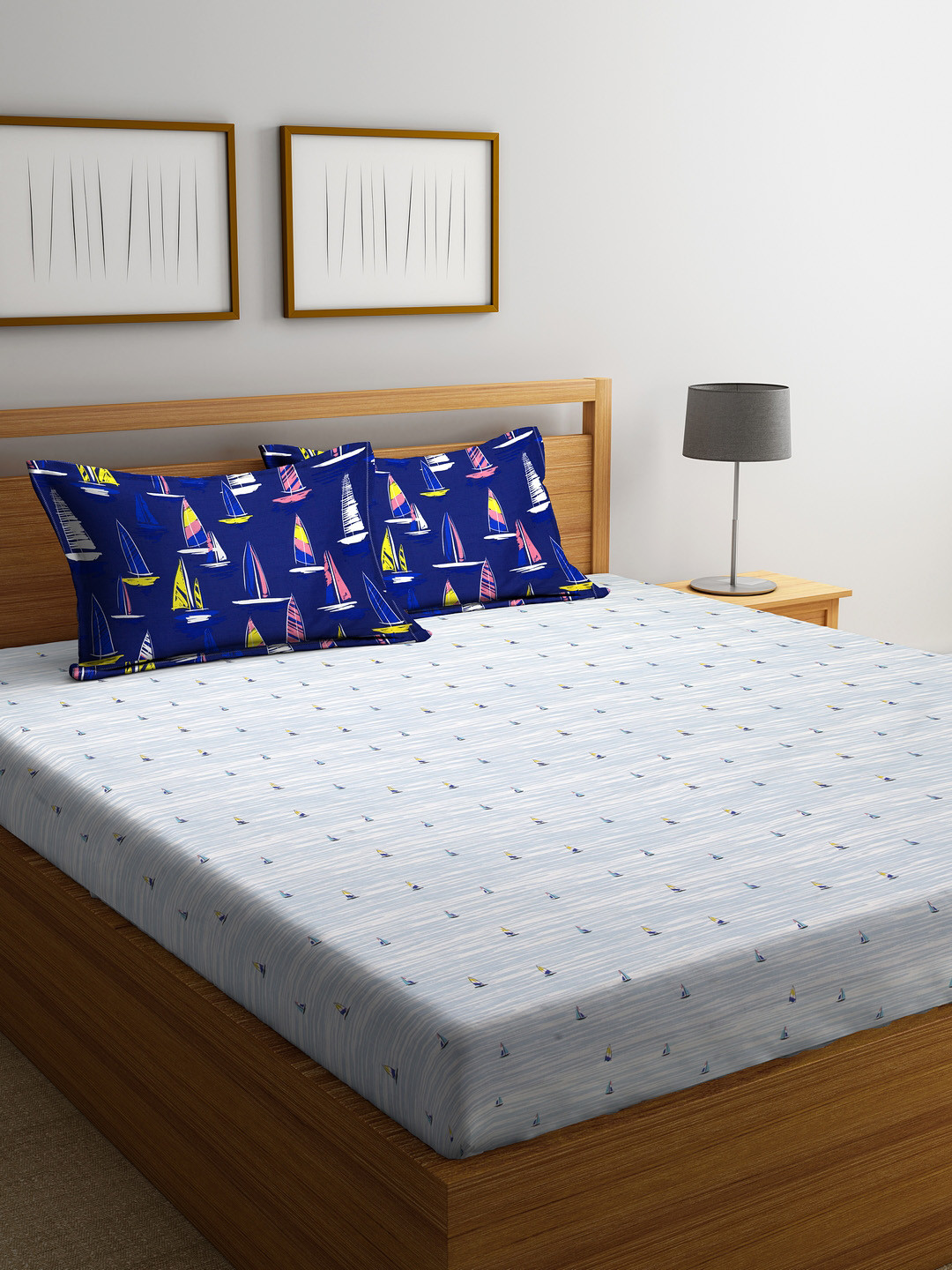 Buy Trident Blue Flat 130 TC Cotton 1 Double Bedsheet With 2 Pillow Covers Bedsheets for