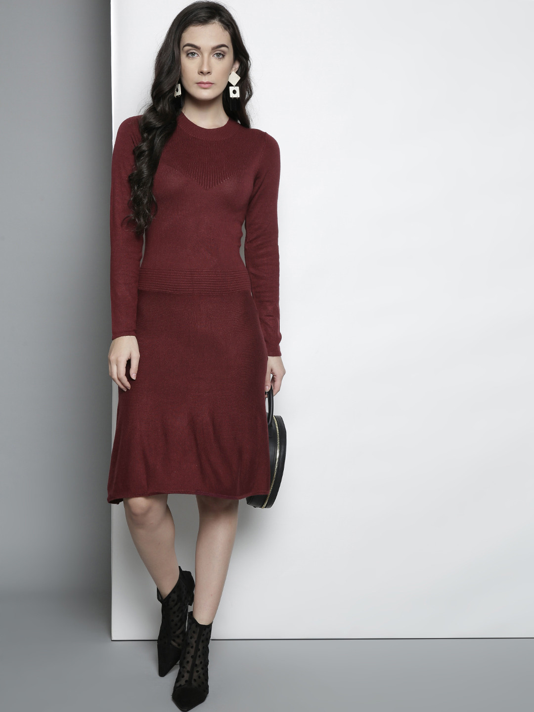 Buy DOROTHY PERKINS Women Burgundy Solid A Line Jumper Dress Dresses