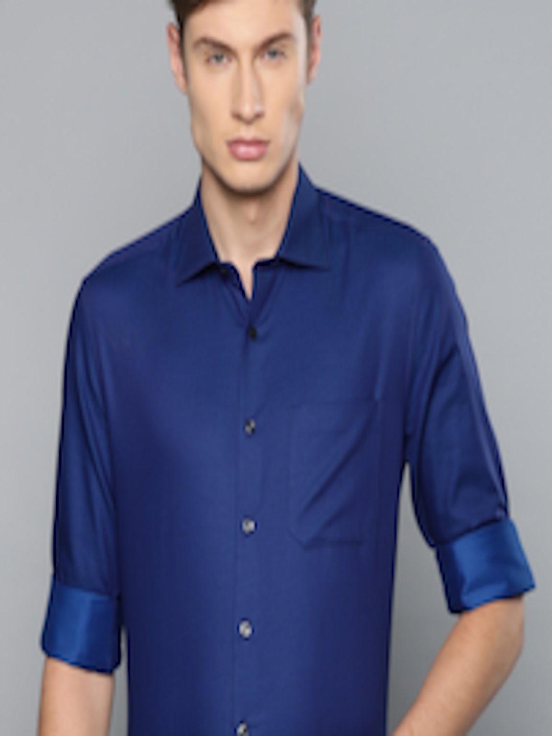 Buy Louis Philippe Men Blue Classic Regular Fit Self Design Formal ...