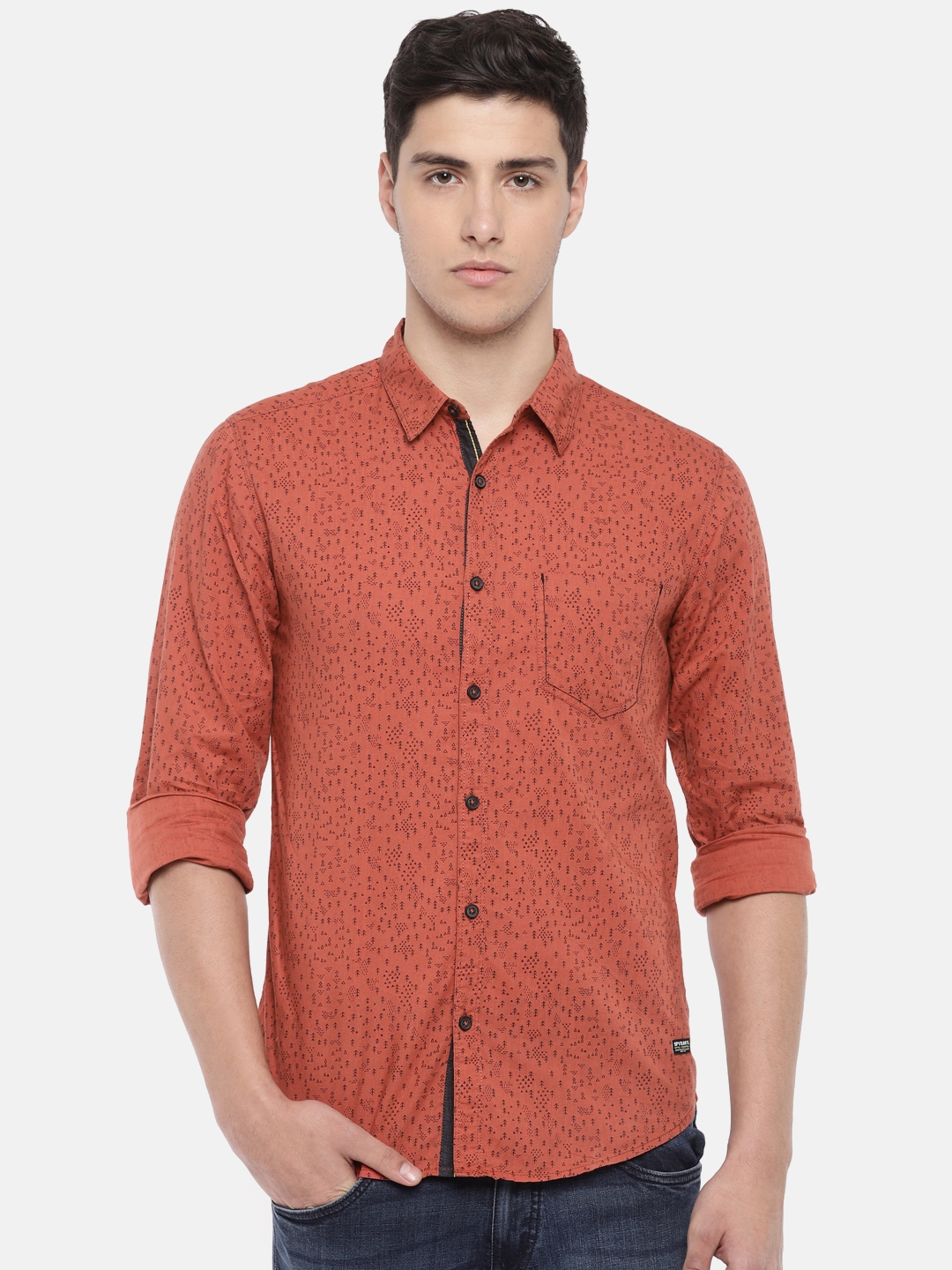 Buy SPYKAR Men Rust Red Slim Fit Printed Casual Shirt - Shirts for Men ...