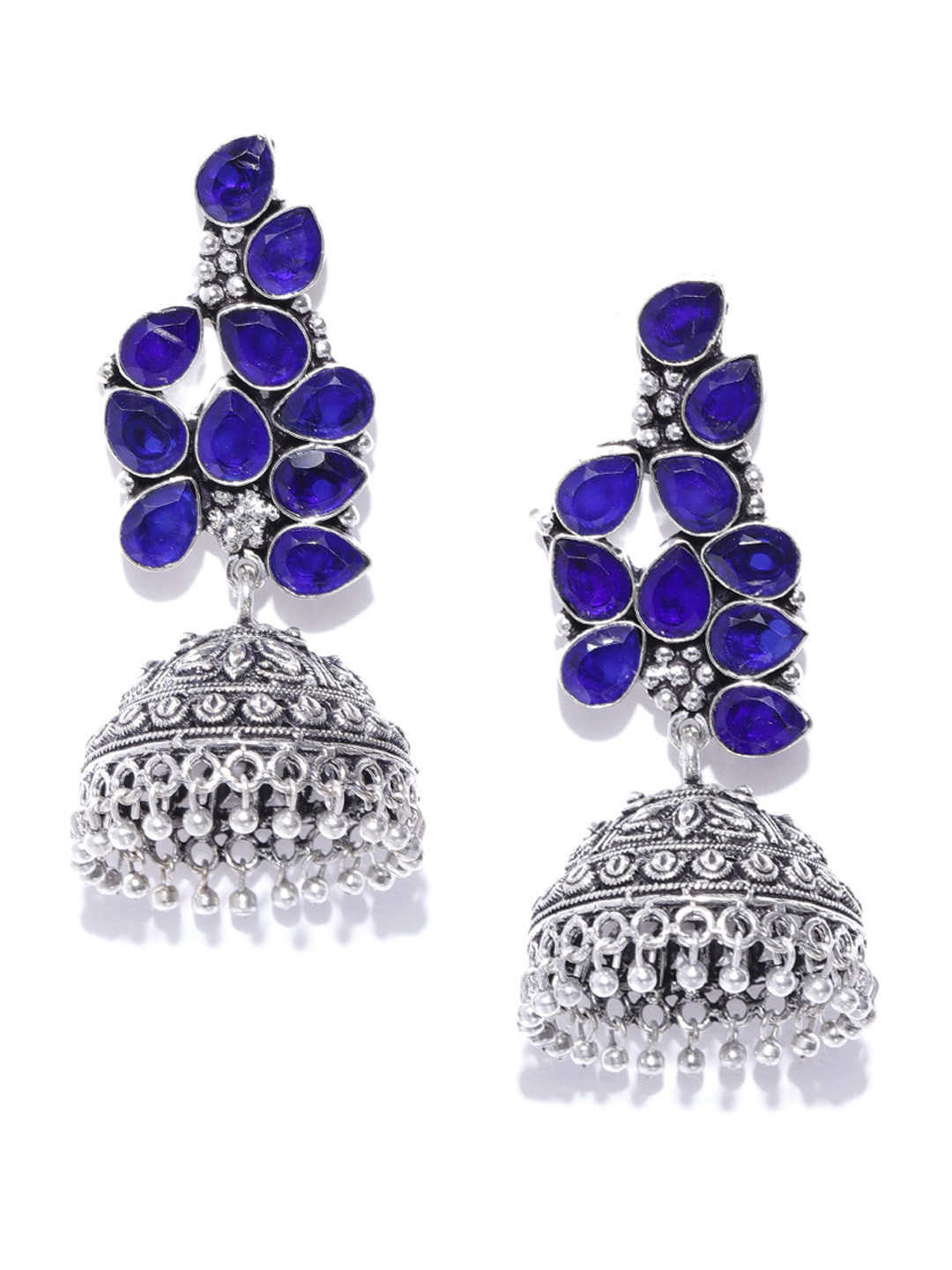 Buy Anouk Navy Blue Oxidised Silver Plated Stone Studded Dome Shaped