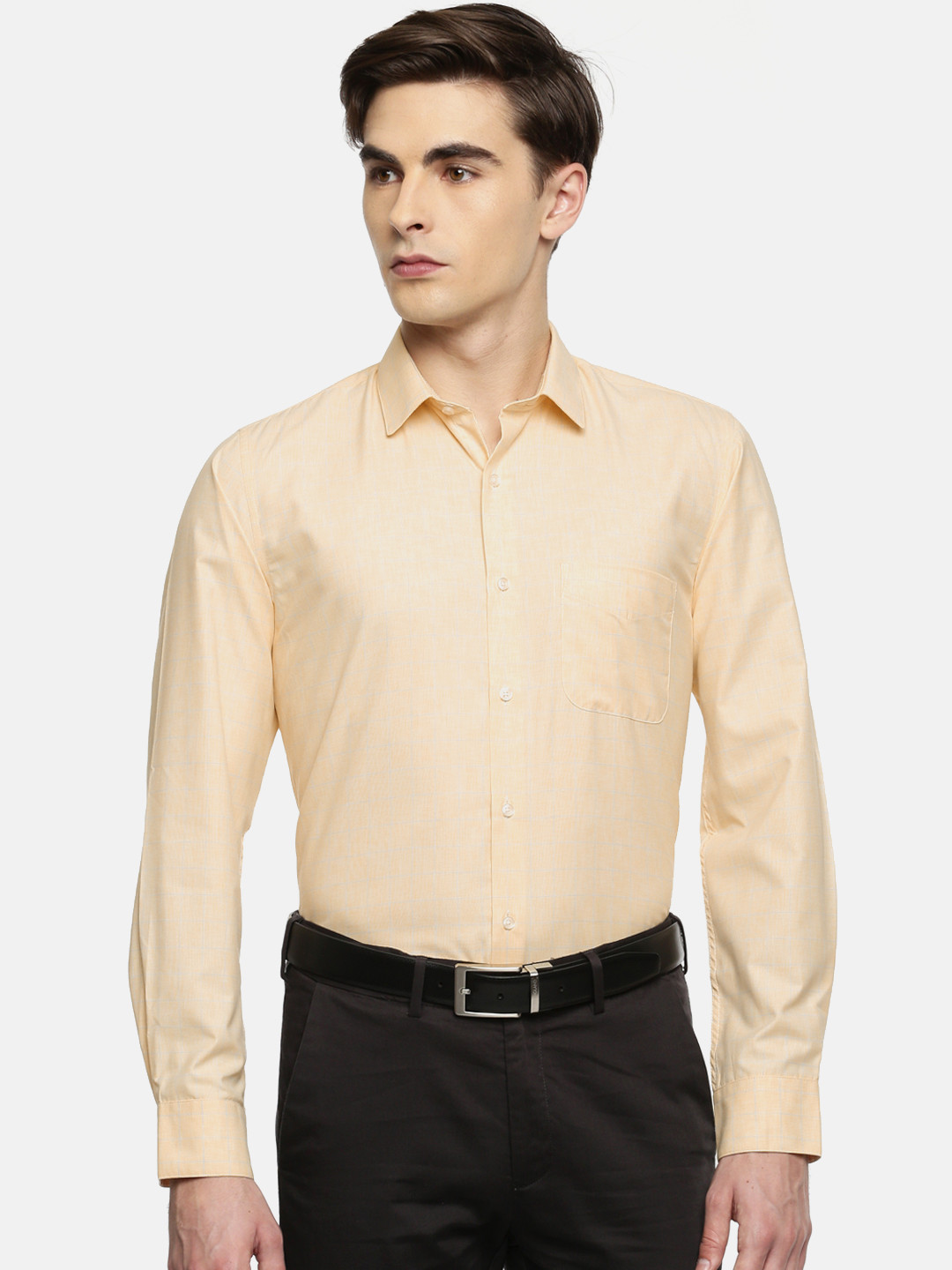 Buy Peter England Men Yellow Slim Fit Checked Formal Shirt Shirts for