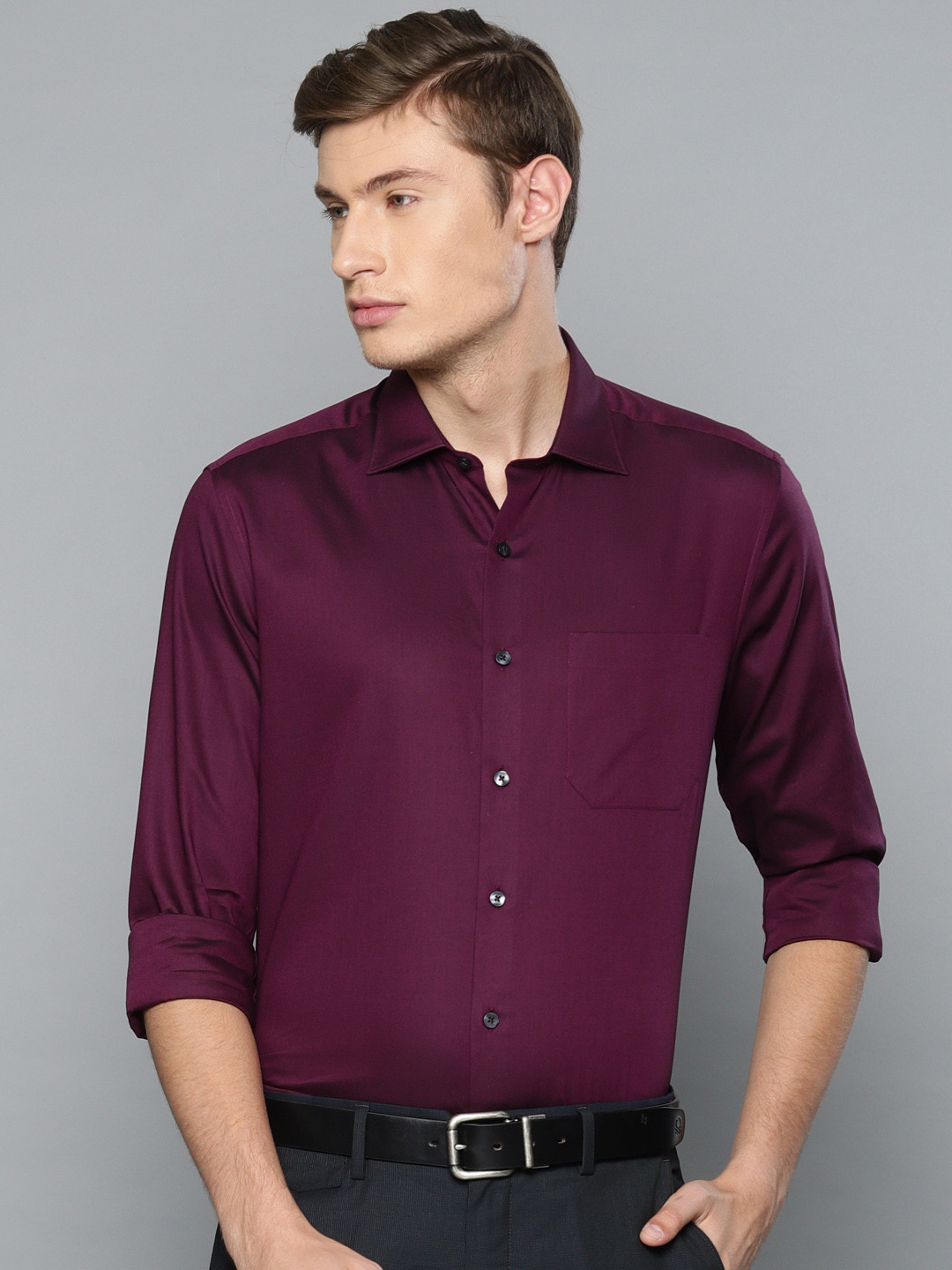 Buy Louis Philippe Men Burgundy Regular Fit Solid Formal Shirt Shirts
