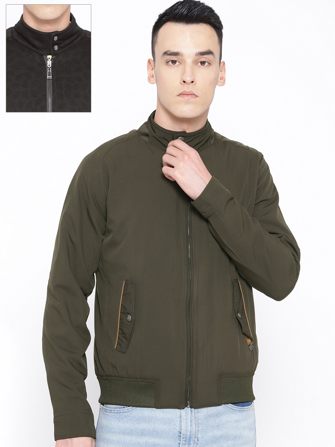 Buy Blackberrys Men Olive Green Solid Reversible Tailored Jacket