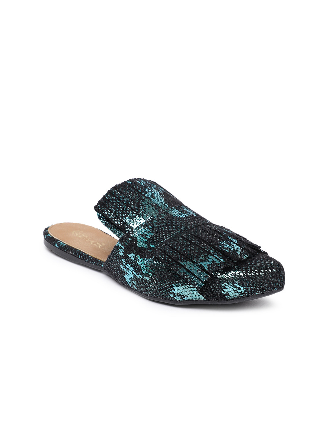 Buy Catwalk Women Green & Black Snakeskin Print Mules - Flats for Women 7891961 | Myntra