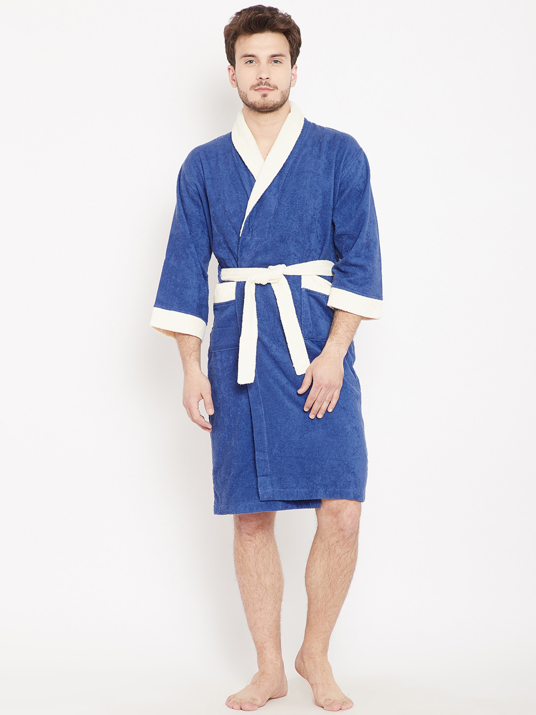 Buy CORE Designed By SPACES Unisex Blue Bath Robe - Bath Robe for ...