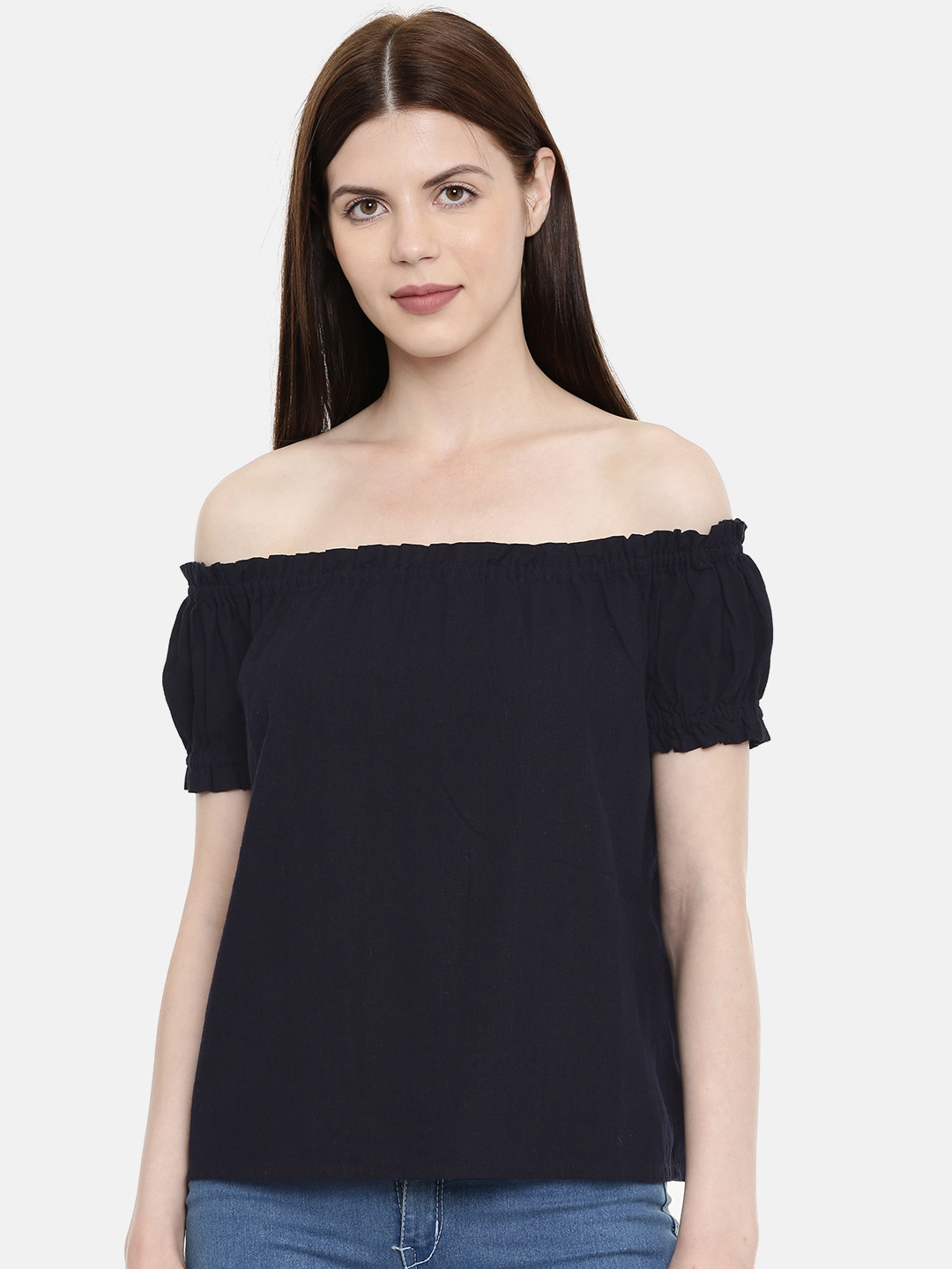 Buy Vero Moda Women Navy Blue Solid Bardot Top Tops for Women 7896491
