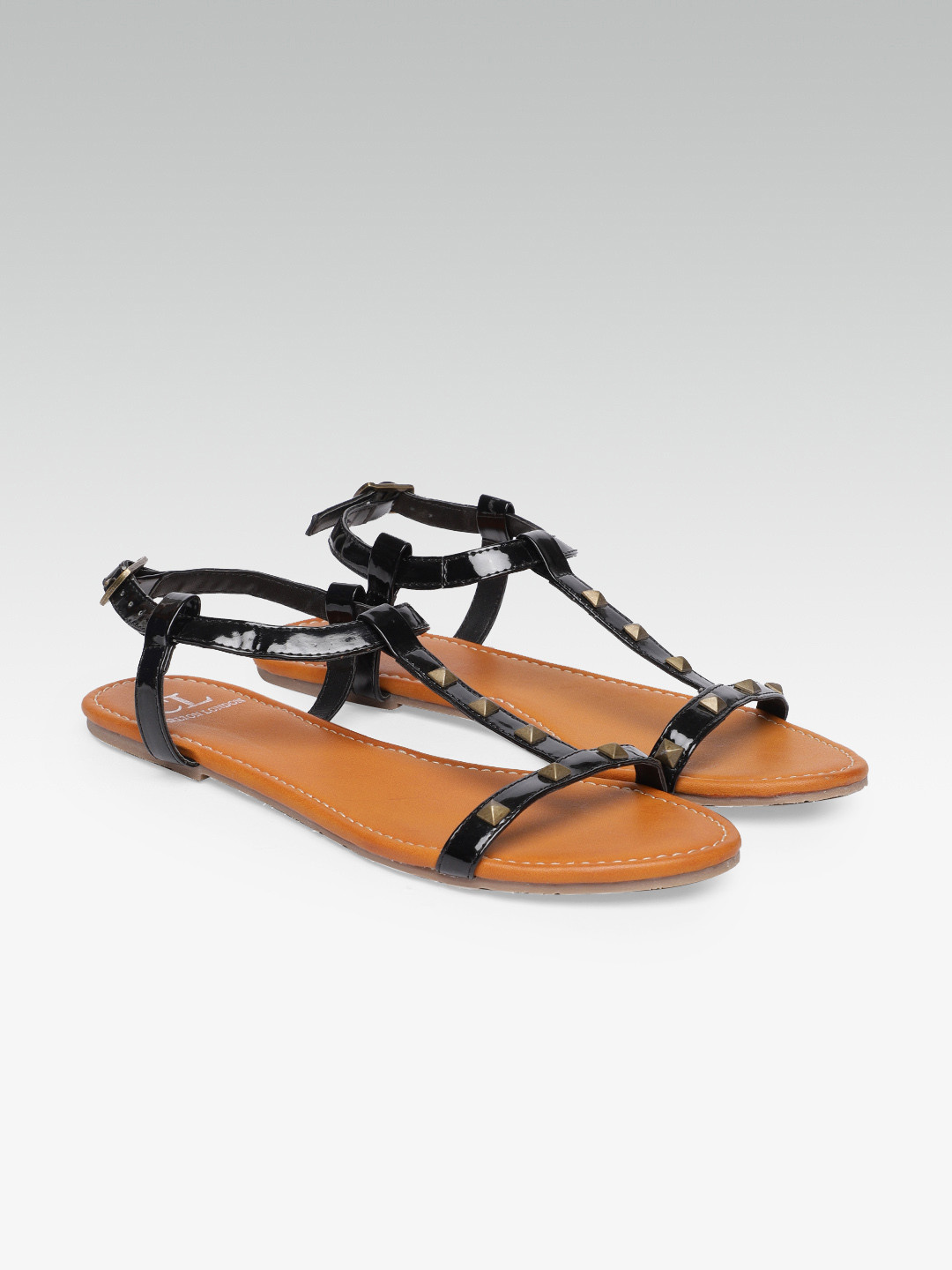 Buy Carlton London Women Black Embellished Open Toe Flats Flats for