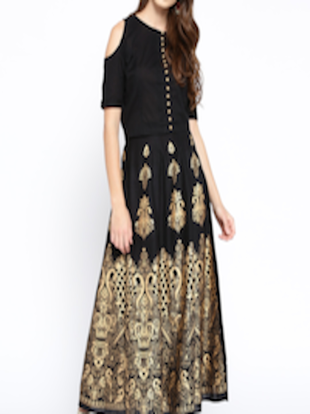 Buy Bhama Couture Women Black & Golden Printed Top With Skirt - Co Ords ...