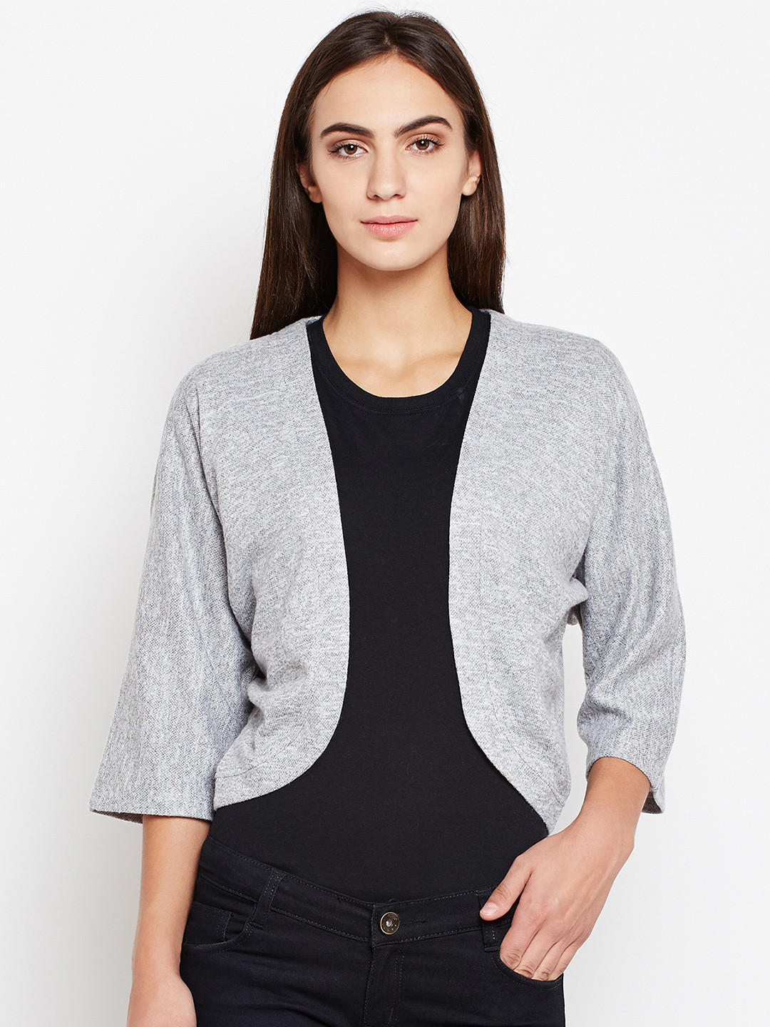 Buy Nun Grey Solid Open Front Shrug Shrug for Women 7936791 Myntra