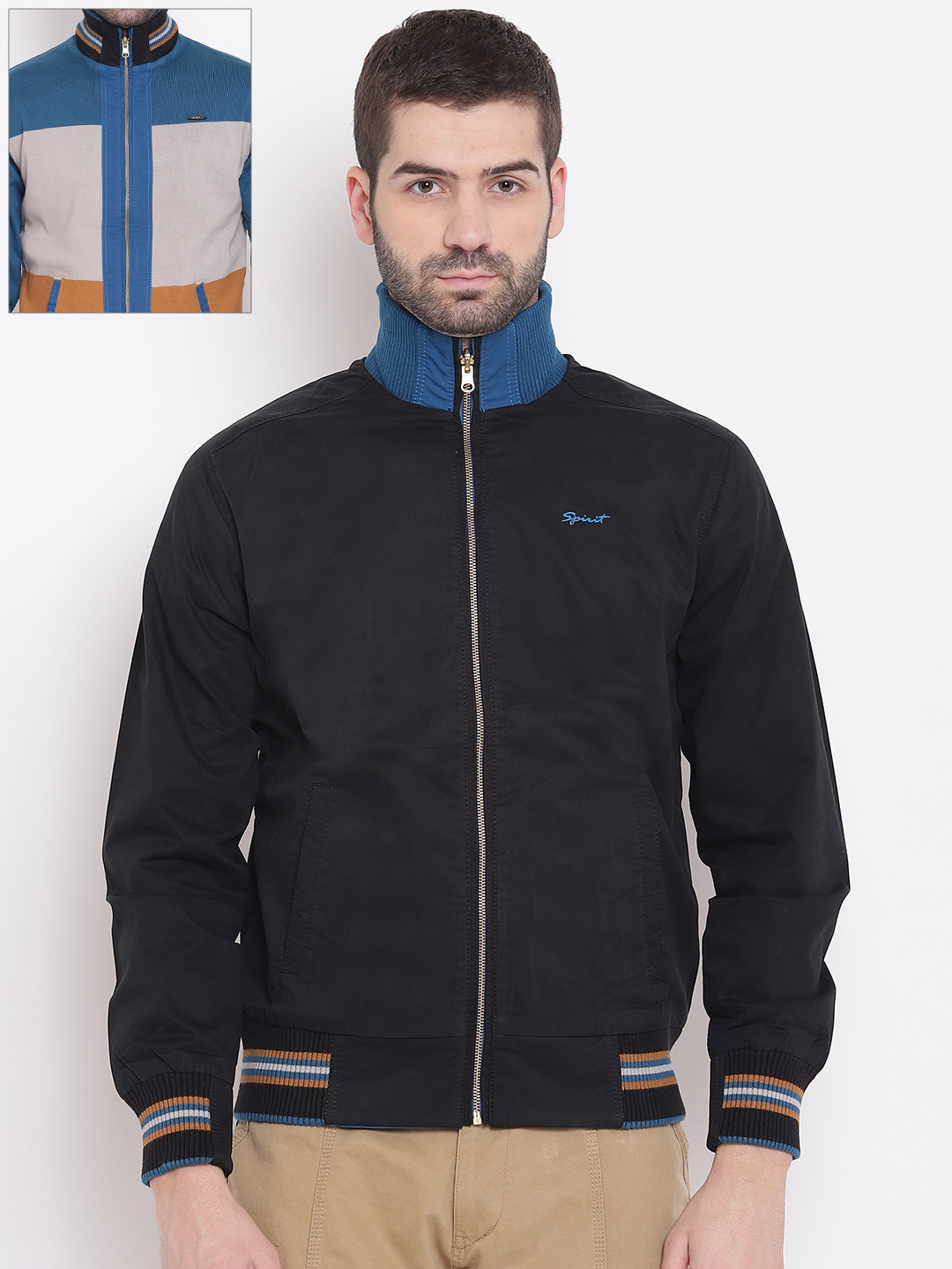 Buy Spirit Men Black Solid Reversible Bomber Jackets for Men 7939289