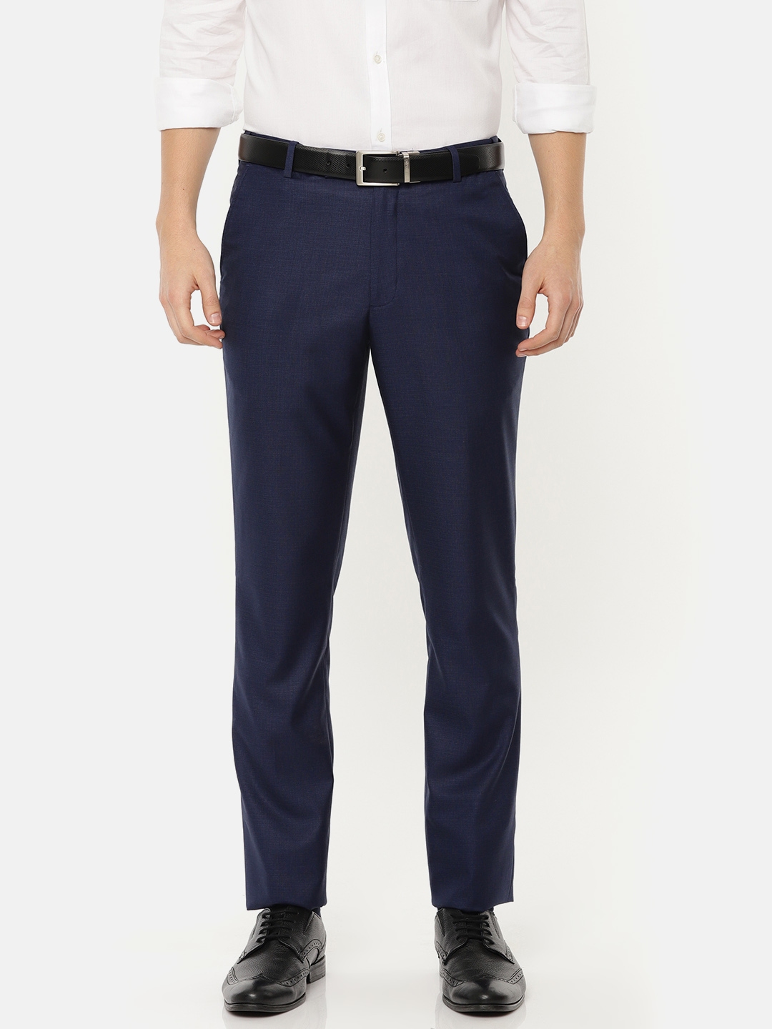 Buy Indigo Nation Men Navy Blue Slim Fit Solid Formal Trousers ...
