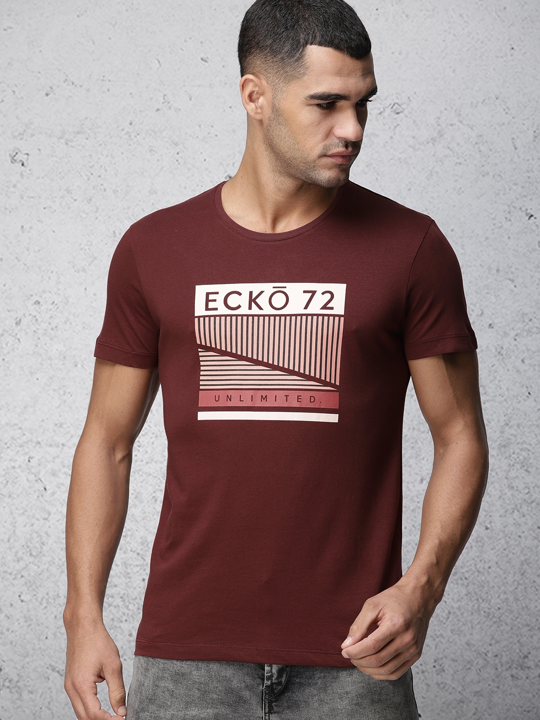 Buy Ecko Unltd Men Maroon Printed Round Neck T Shirt ...