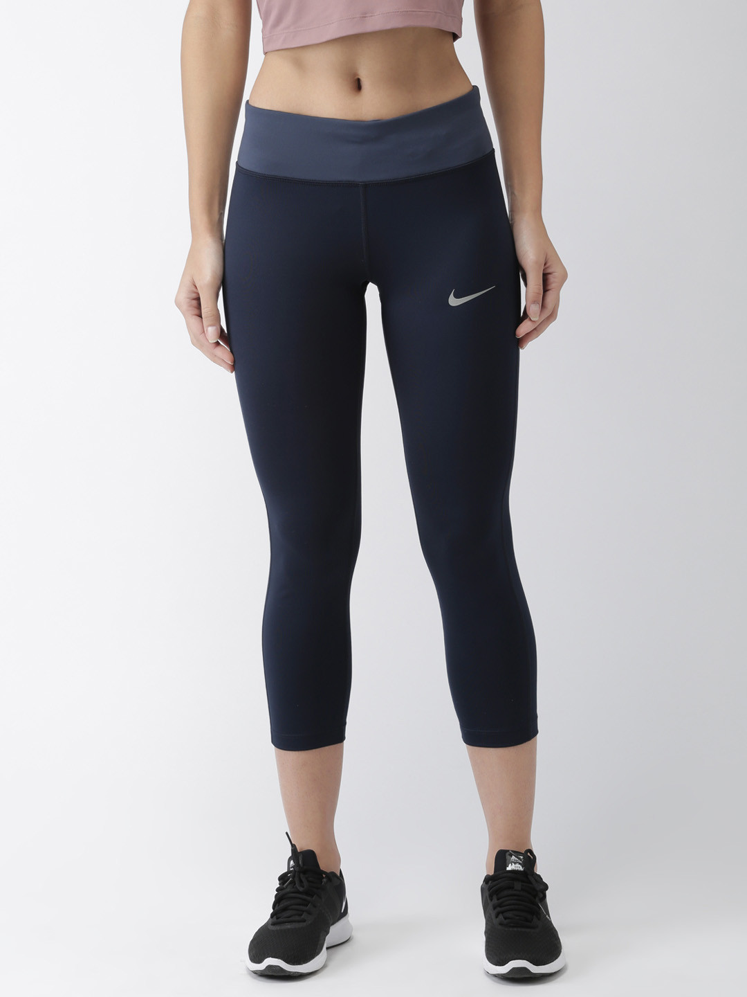 Buy Nike Women Navy Blue Essential Tight Fit DRI FIT AS W NK CROP Tights Tights for Women