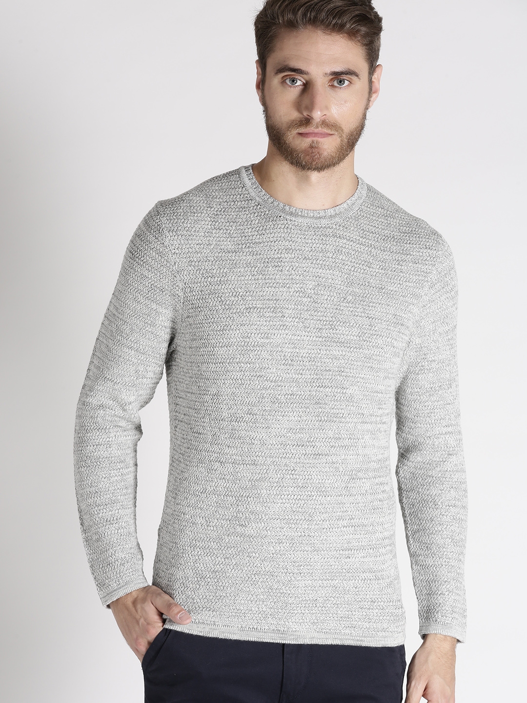 Buy S.Oliver Men Grey Melange Self Design Pullover - Sweaters for Men ...