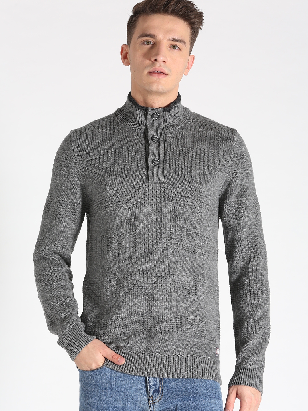 Buy S.Oliver Men Grey Striped Pullover - Sweaters for Men 7992347 | Myntra