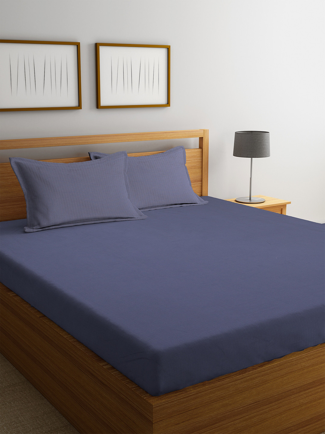 Buy Trident Blue Solid Flat 300 TC Cotton 1 King Bedsheet With 2 Pillow Covers Bedsheets for