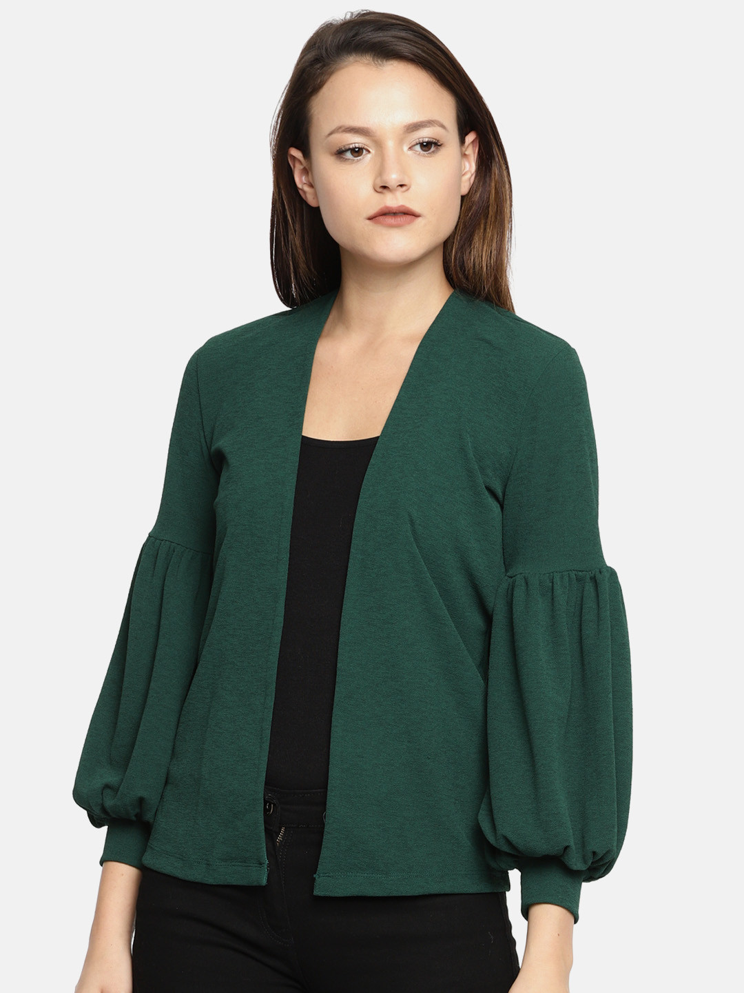 Buy CODE By Lifestyle Green Solid Open Front Shrug Shrug for Women