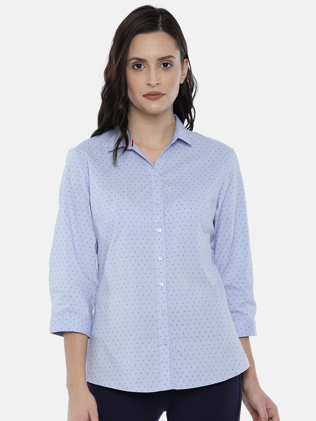 Buy Allen Solly Woman Blue Regular Fit Printed Formal Shirt - Shirts for Women 8005301 | Myntra