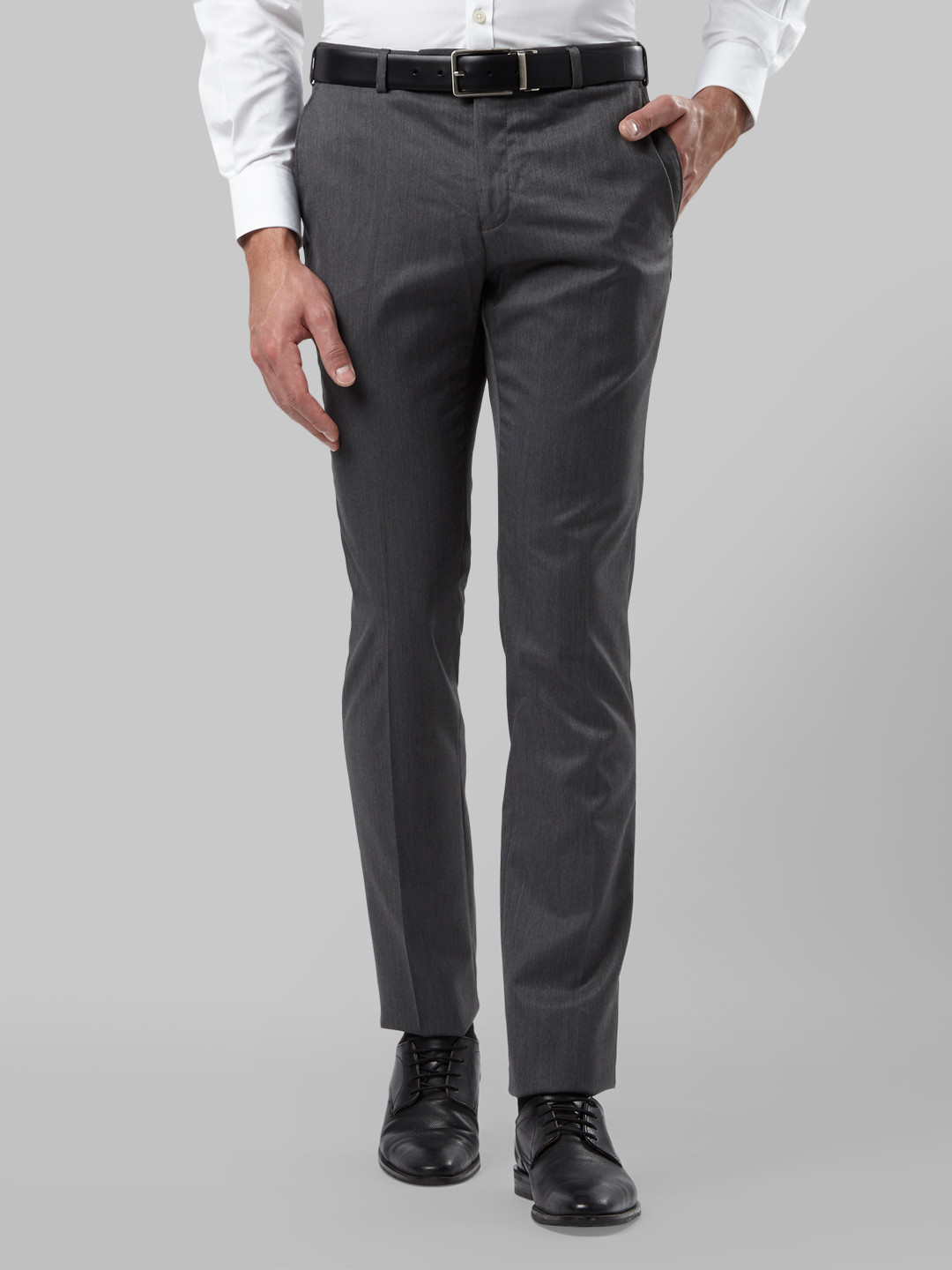 Buy Raymond Men Grey Slim Fit Solid Formal Trousers - Trousers for Men ...