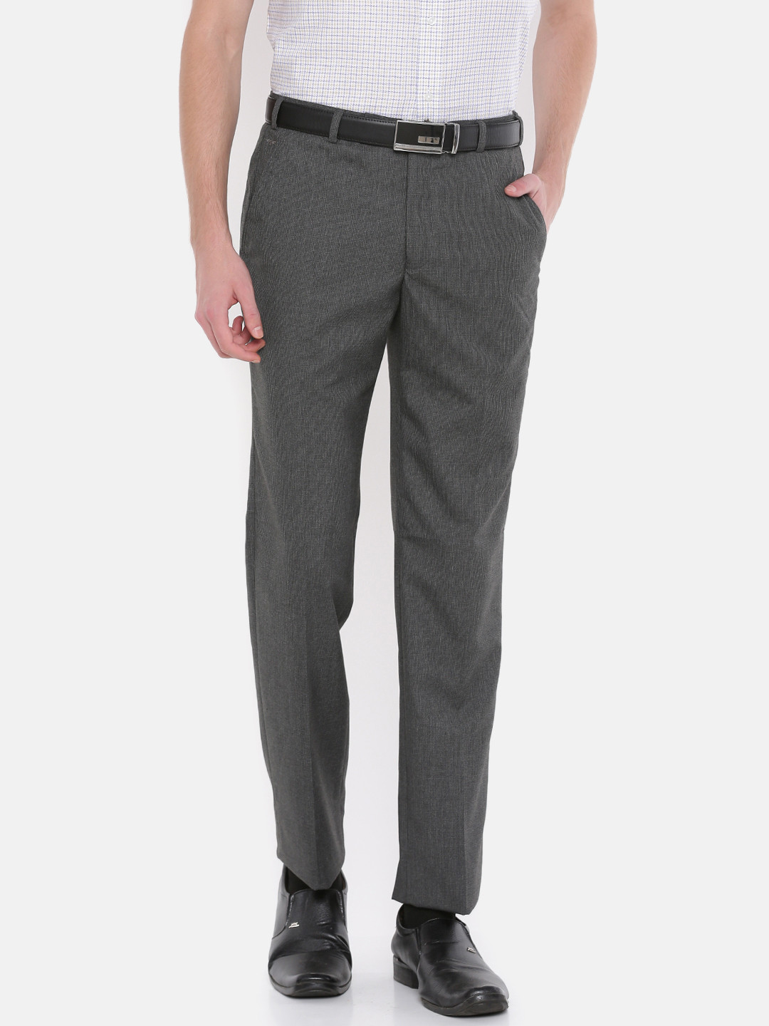 Buy Park Avenue Men Charcoal Grey Super Slim Fit Self Design Formal ...