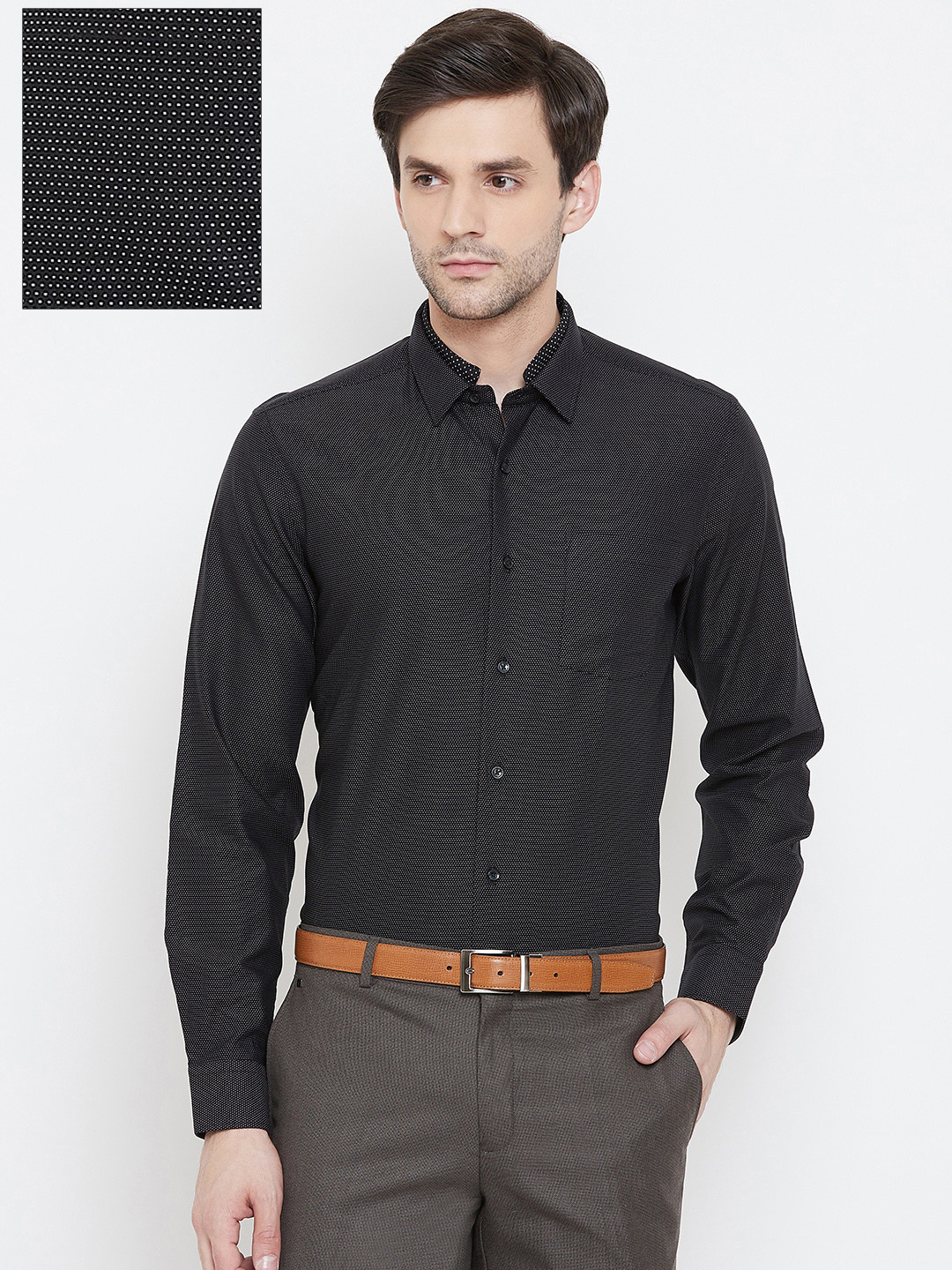 Buy Blackberrys Men Black & White Slim Fit Self Design Formal Shirt