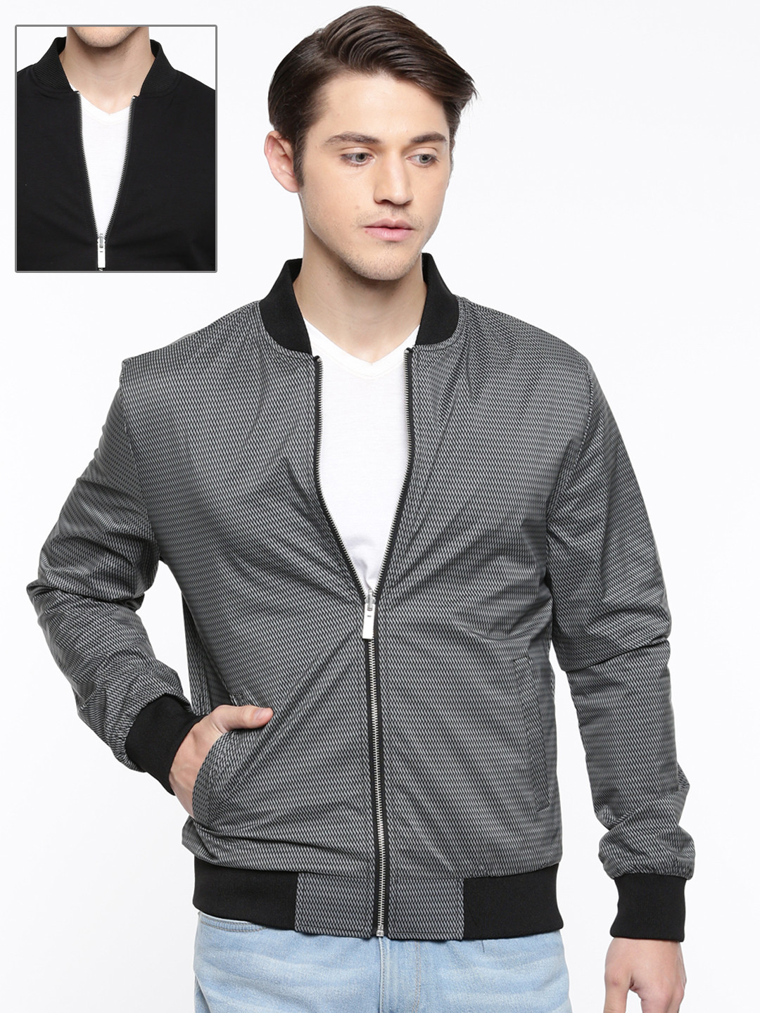 Buy Blackberrys Men Black Solid Reversible Bomber Jackets for Men