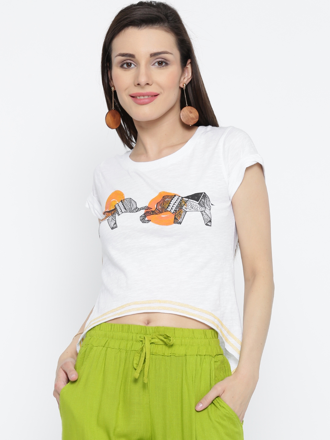 Buy Global Desi White Printed Pure Cotton T Shirt Tshirts For Women 803513 Myntra 