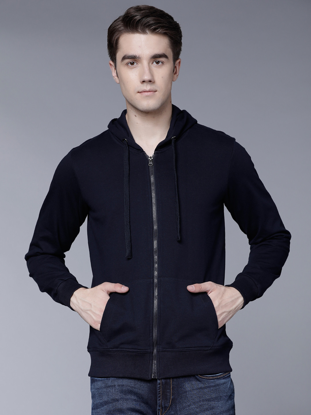 Buy HIGHLANDER Men Navy Blue Solid Hooded Sweatshirt - Sweatshirts for ...