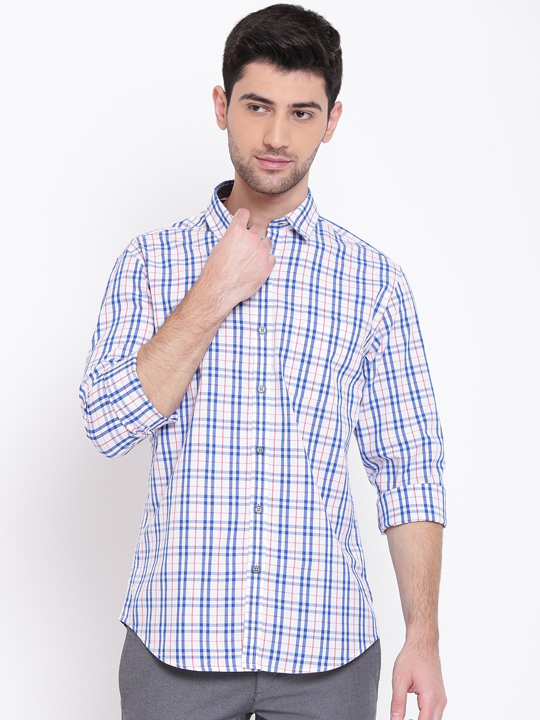Buy Wills Lifestyle Men White & Blue Slim Fit Printed Casual Shirt ...