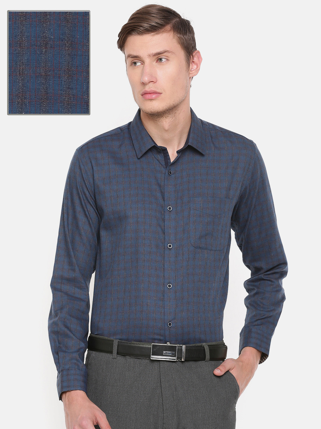 Buy Peter England Men Navy Blue & Charcoal Grey Slim Fit Checked Formal