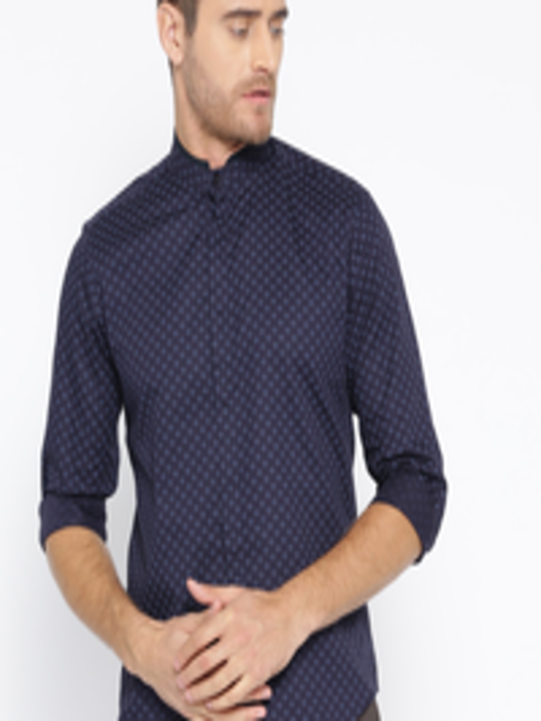 Buy Wills Lifestyle Men Navy Blue Slim Fit Printed Casual Shirt ...