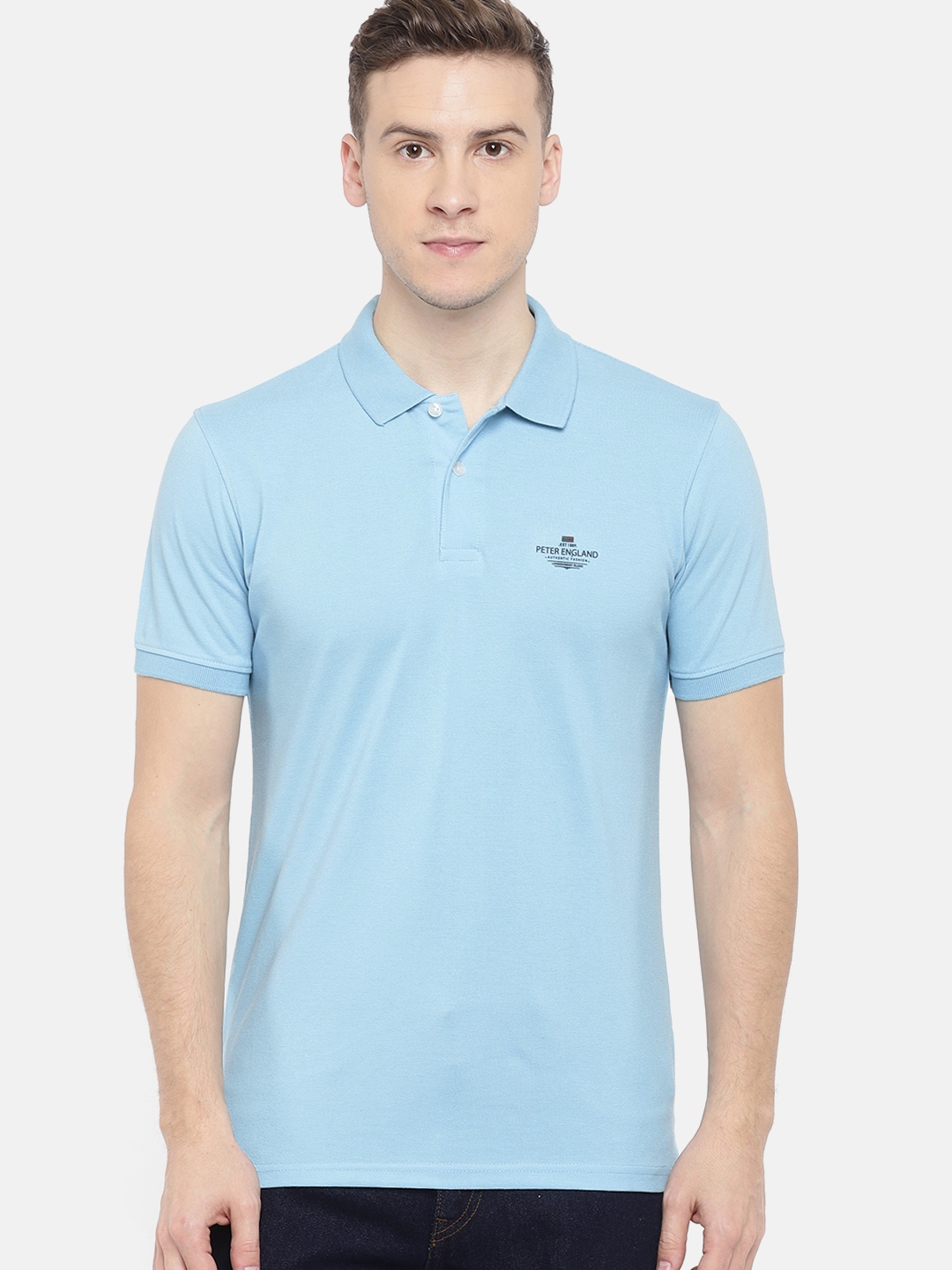 peter england men solid casual blue shirt